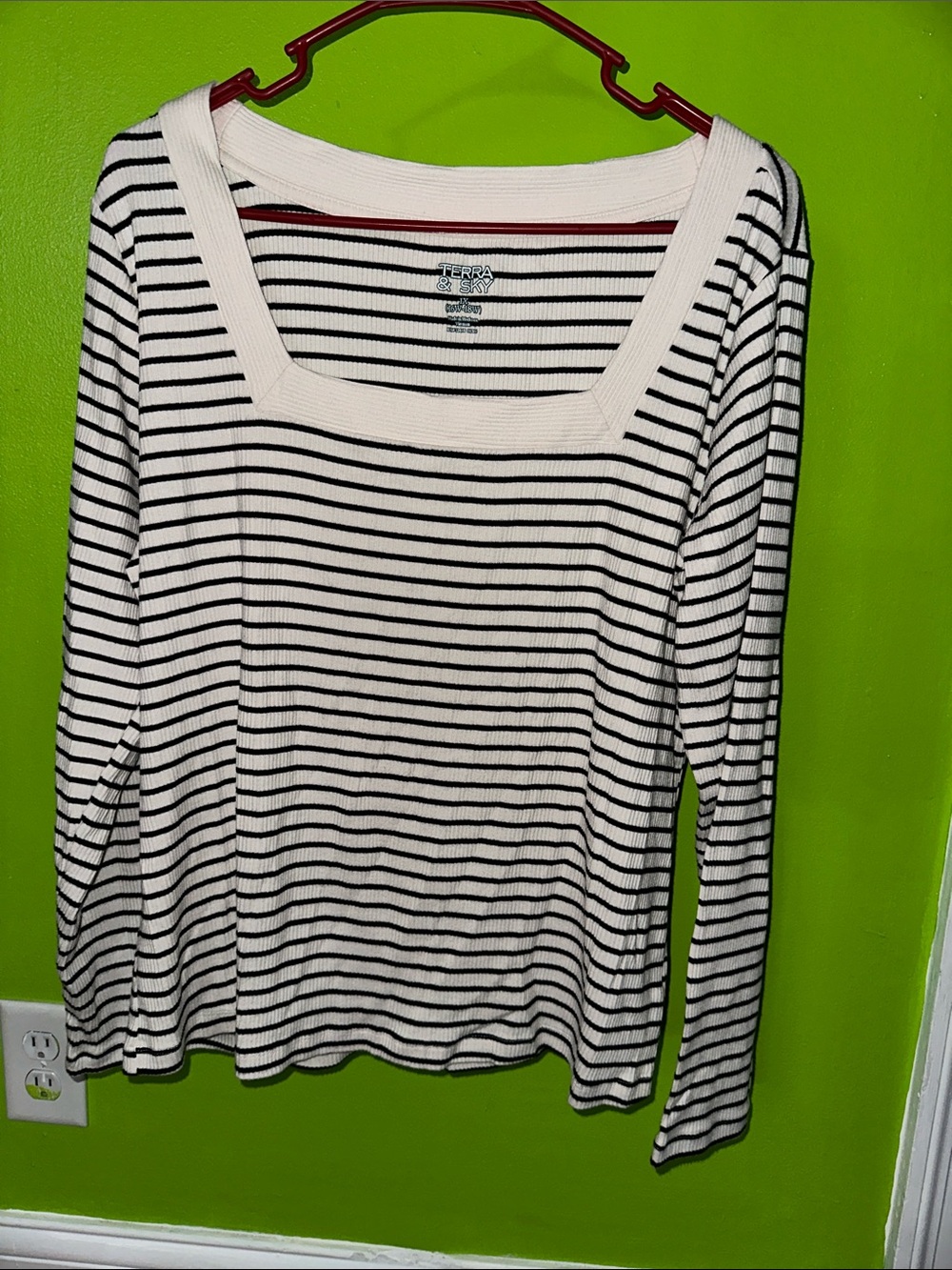 Terra & Sky Cream and Black Striped Square-Neck Long Sleeve Top